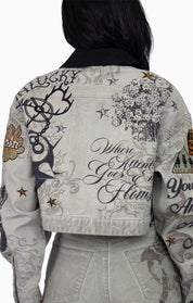 Embroidered Printed Twill Jacket - Tea Green