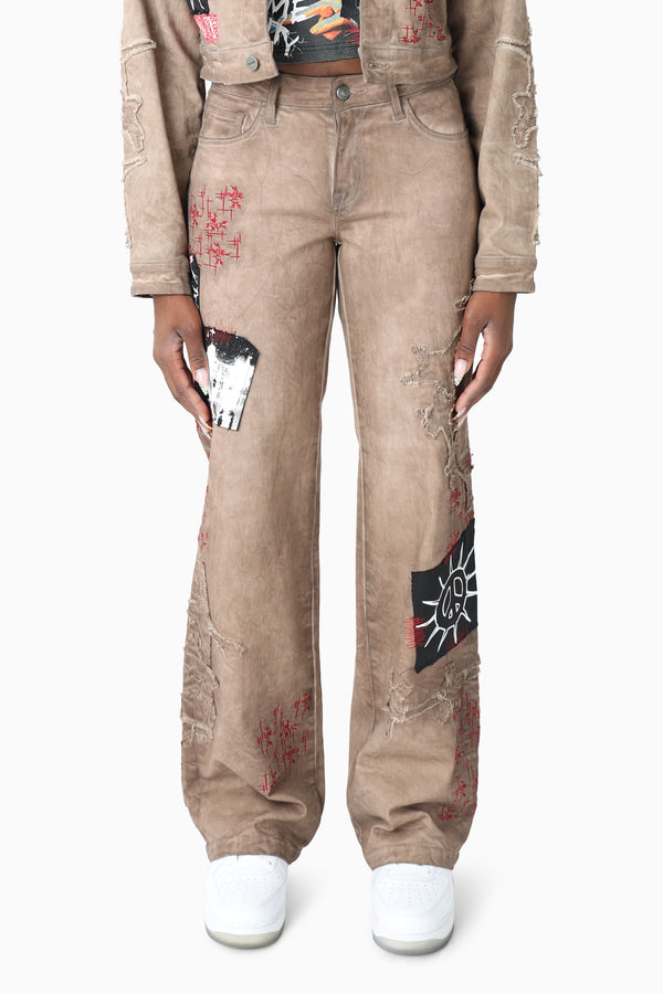 Patchwork Embroidered Pants - Portabella