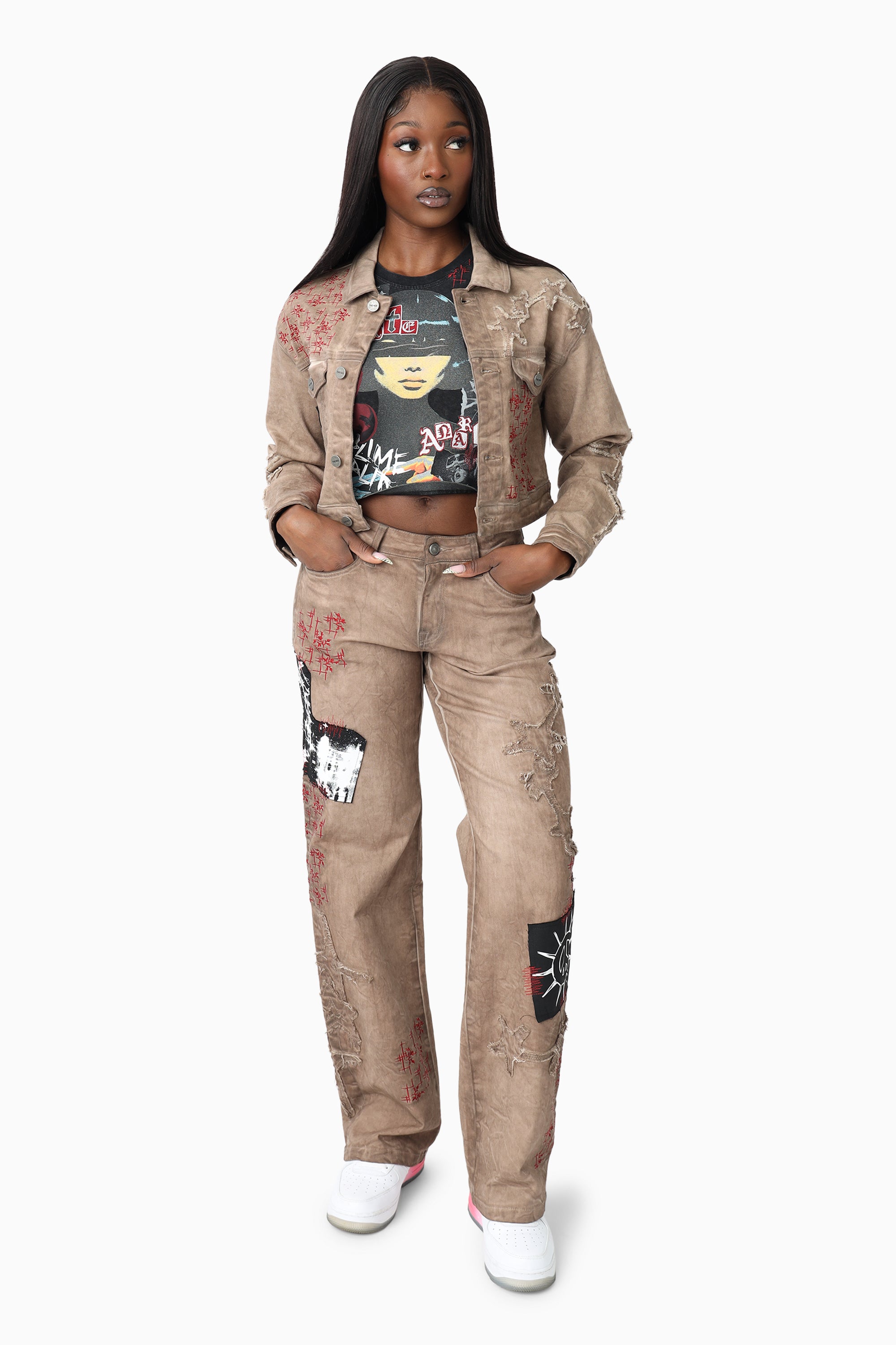 Patchwork Embroidered Pants - Portabella