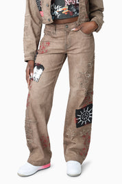 Patchwork Embroidered Pants - Portabella