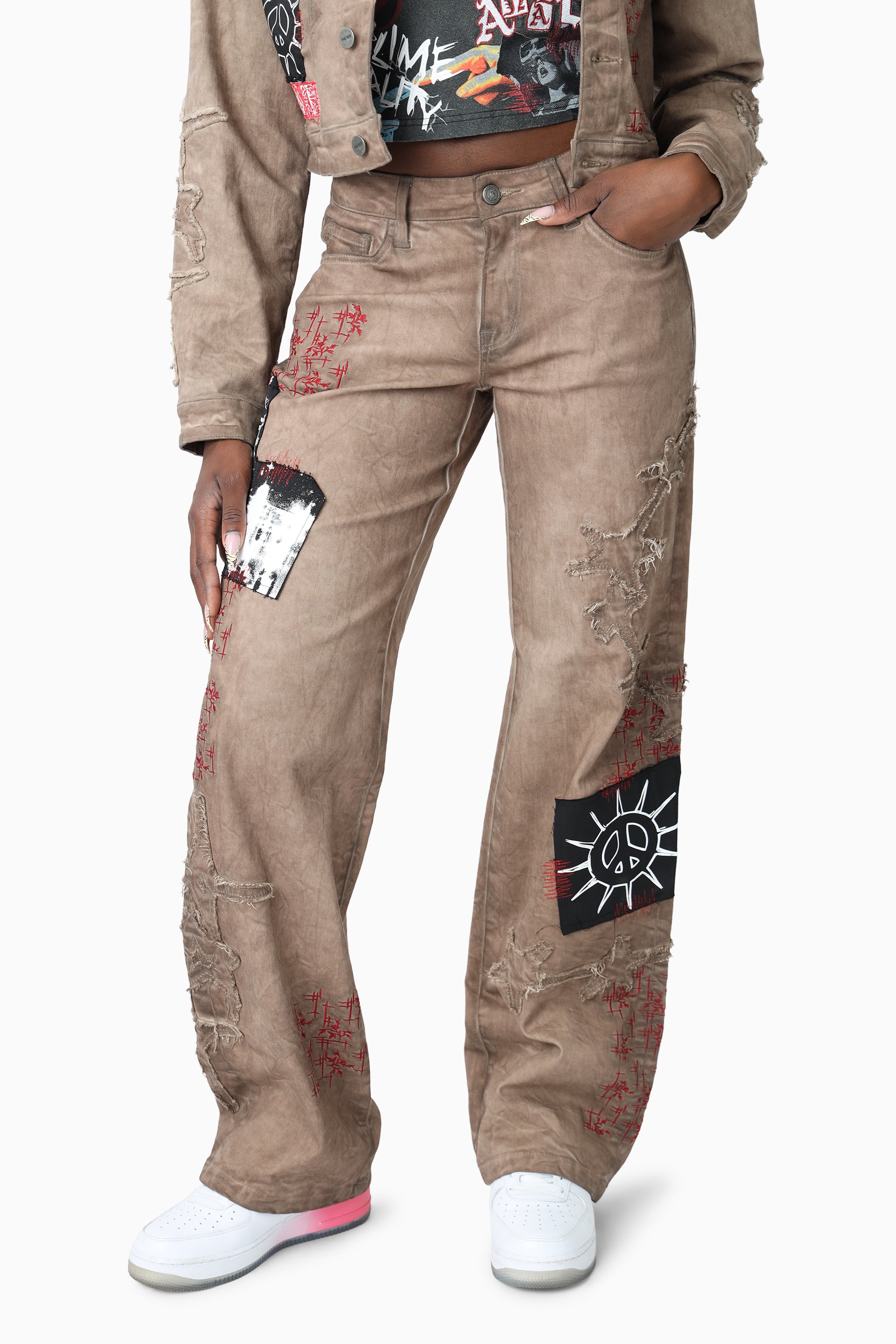Patchwork Embroidered Pants - Portabella