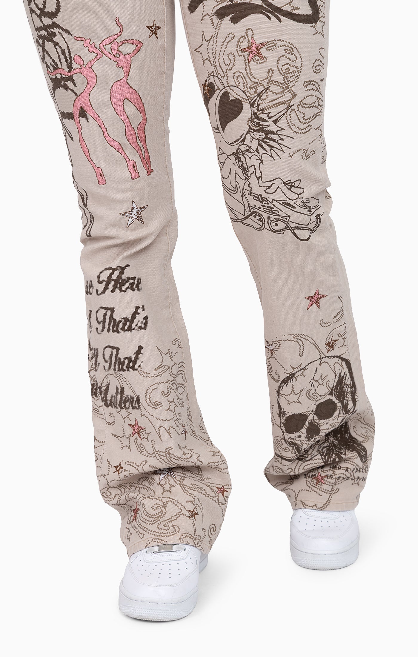 Embroidered Printed Twill Pants - Doe Skin