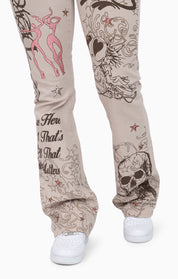 Embroidered Printed Twill Pants - Doe Skin