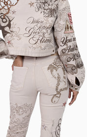 Embroidered Printed Twill Pants - Doe Skin