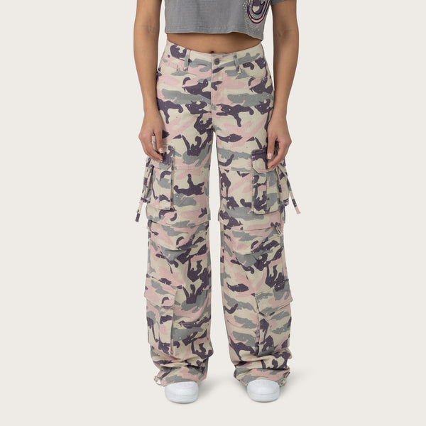 High Rise Wide Leg Camo Pants - Dusty Blush Camo