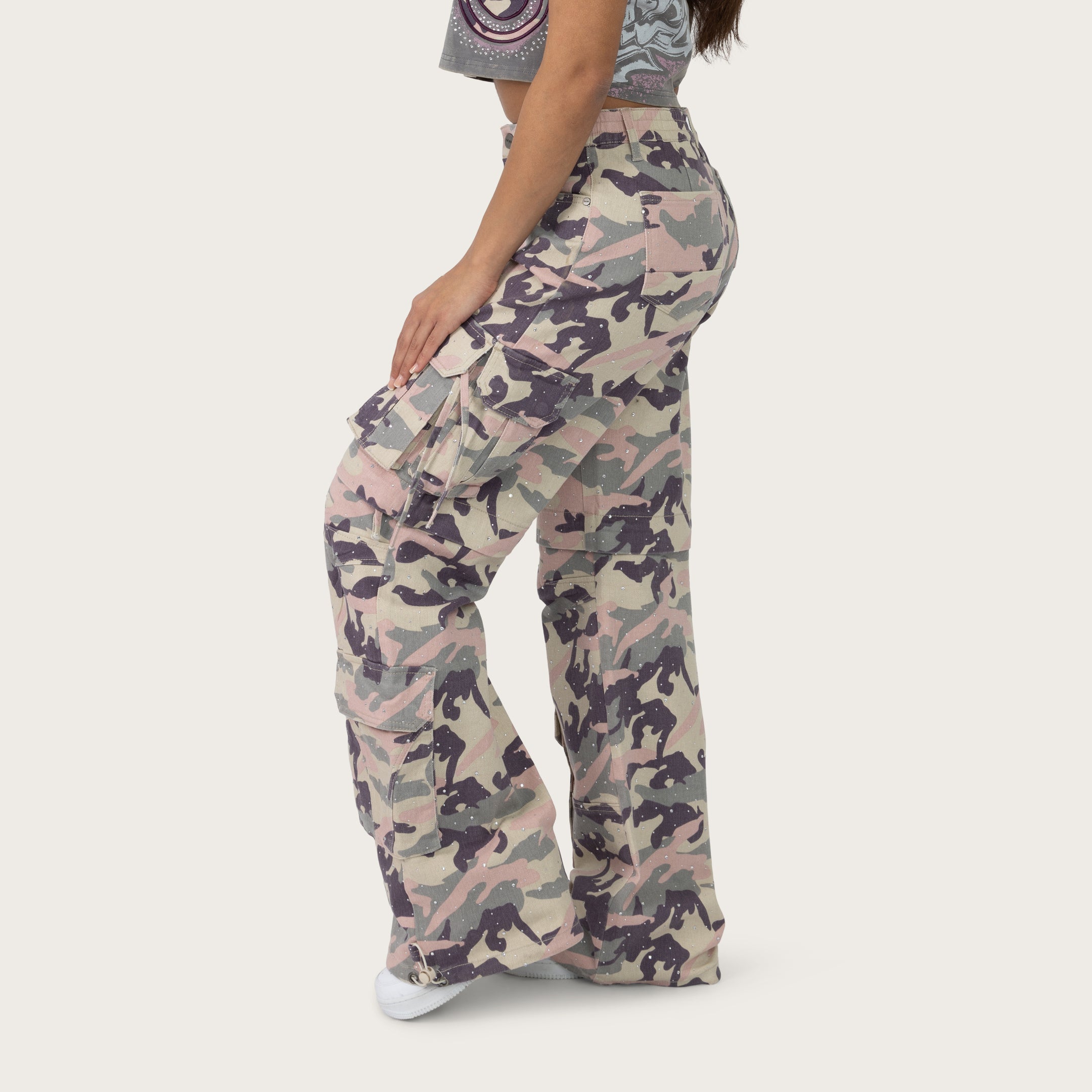 High Rise Wide Leg Camo Pants - Dusty Blush Camo