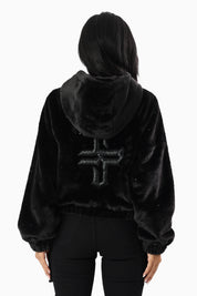 Faux Fur Rhinestone Jacket - Black
