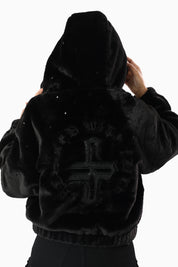 Faux Fur Rhinestone Jacket - Black