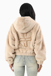 Faux Fur Rhinestone Jacket - Sand Mist