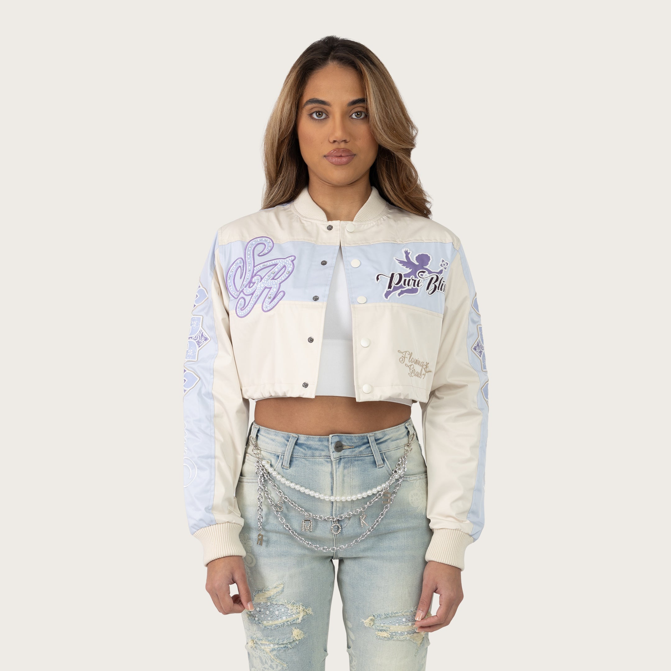 Short Patched Windbreaker Jacket - Oatmeal