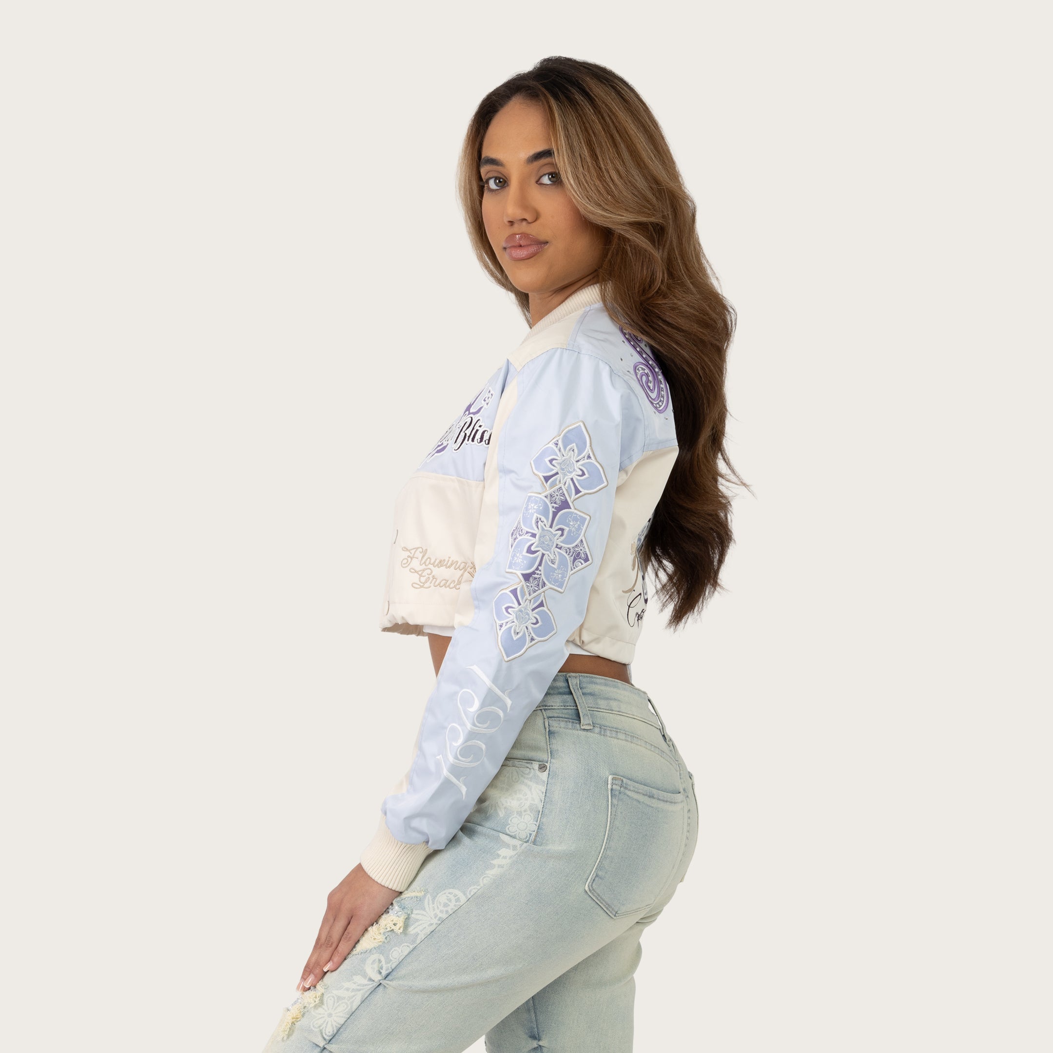 Short Patched Windbreaker Jacket - Oatmeal