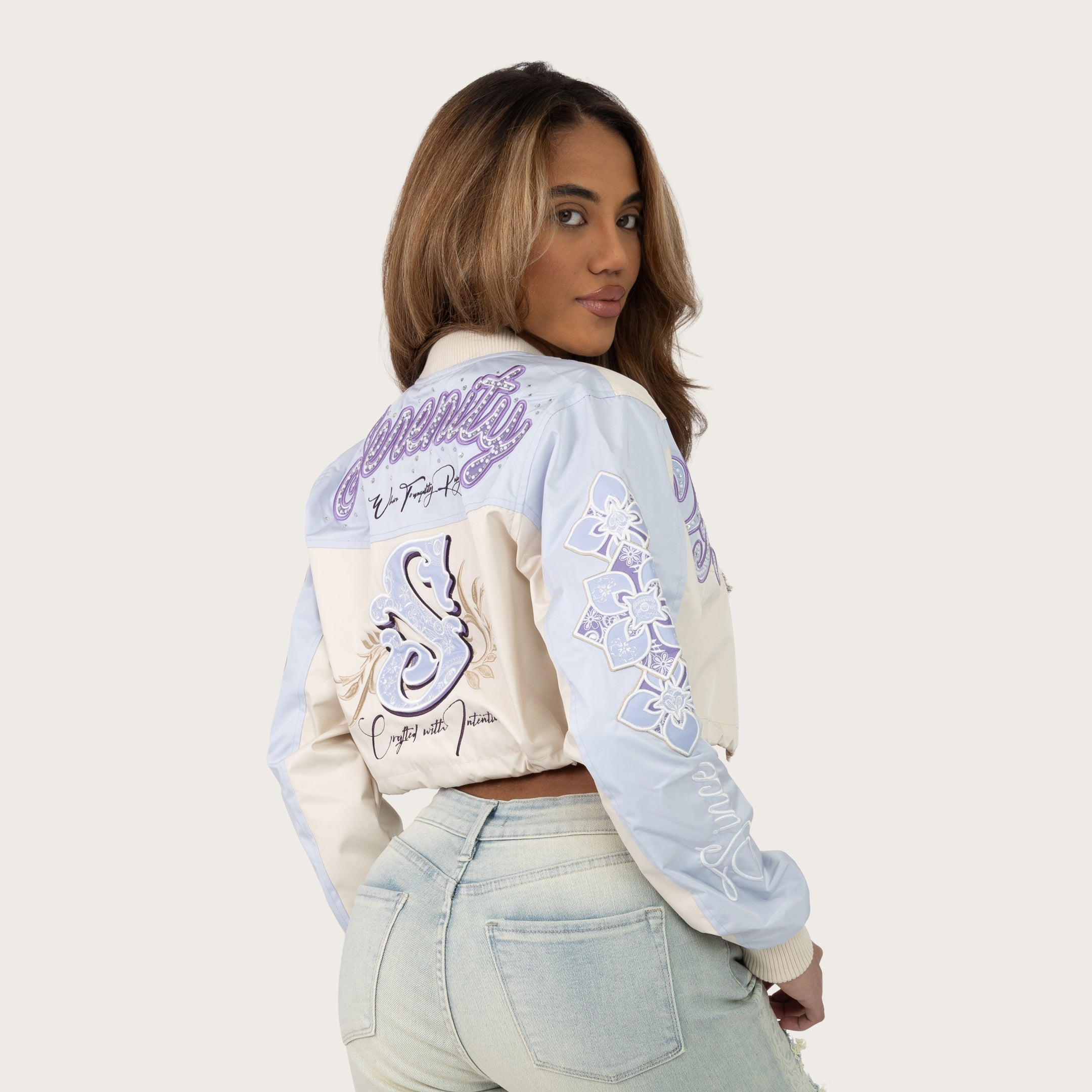 Short Patched Windbreaker Jacket - Oatmeal