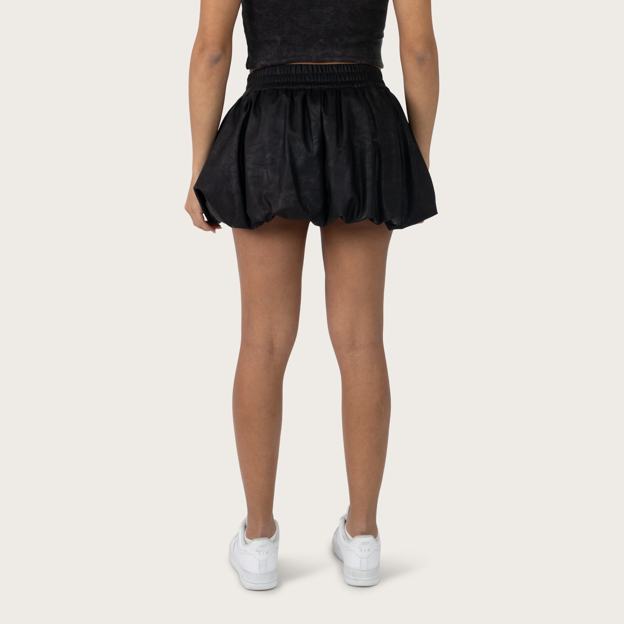 Vegan Leather Bubble Skirt - Black