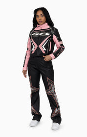 PU Leather Embellished Jacket - Peony