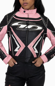 PU Leather Embellished Jacket - Peony