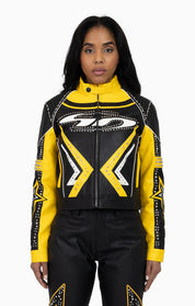 Pu Leather Embellished Jacket - Solar Power