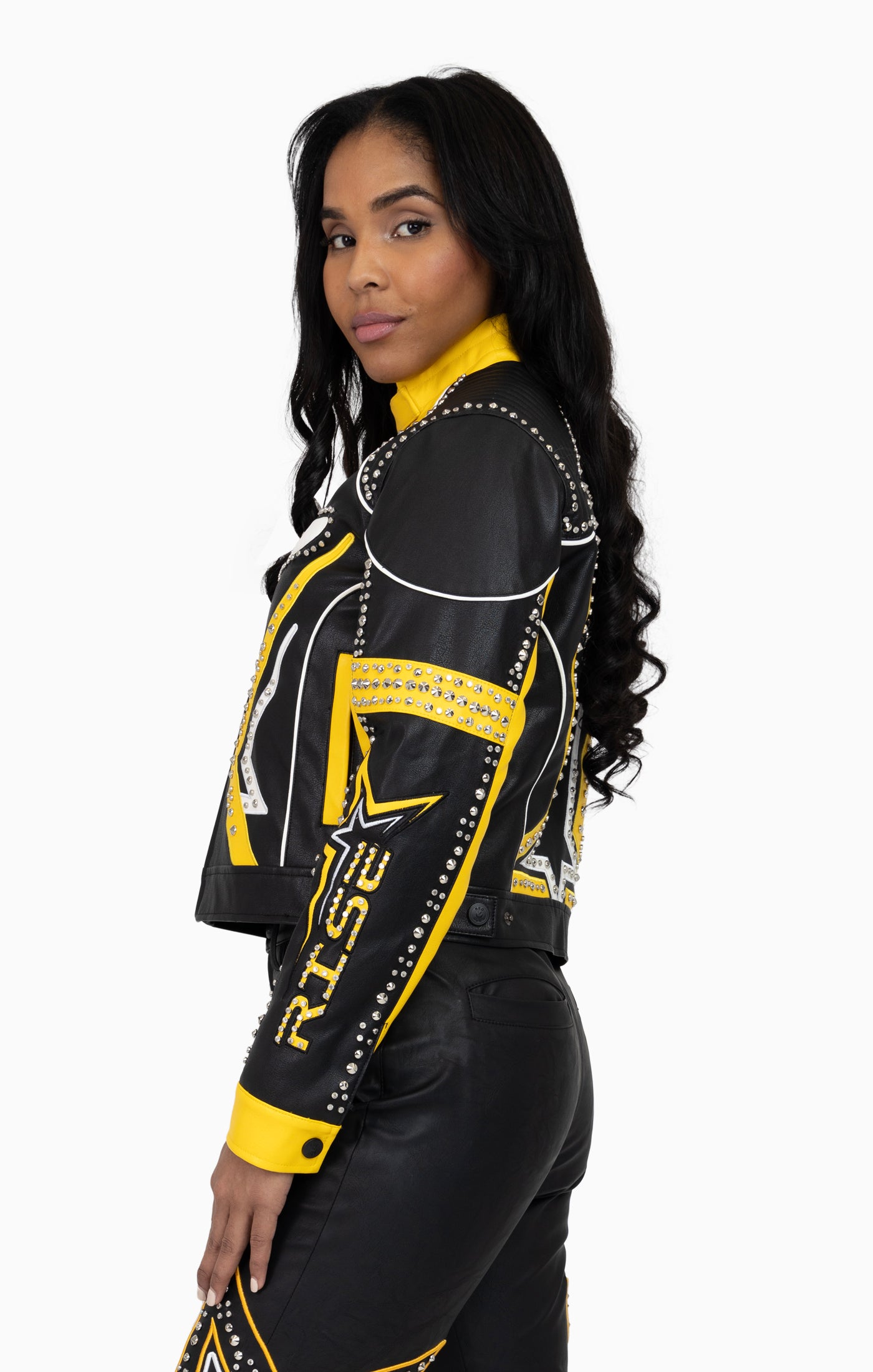 Pu Leather Embellished Jacket - Solar Power