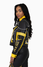 Pu Leather Embellished Jacket - Solar Power