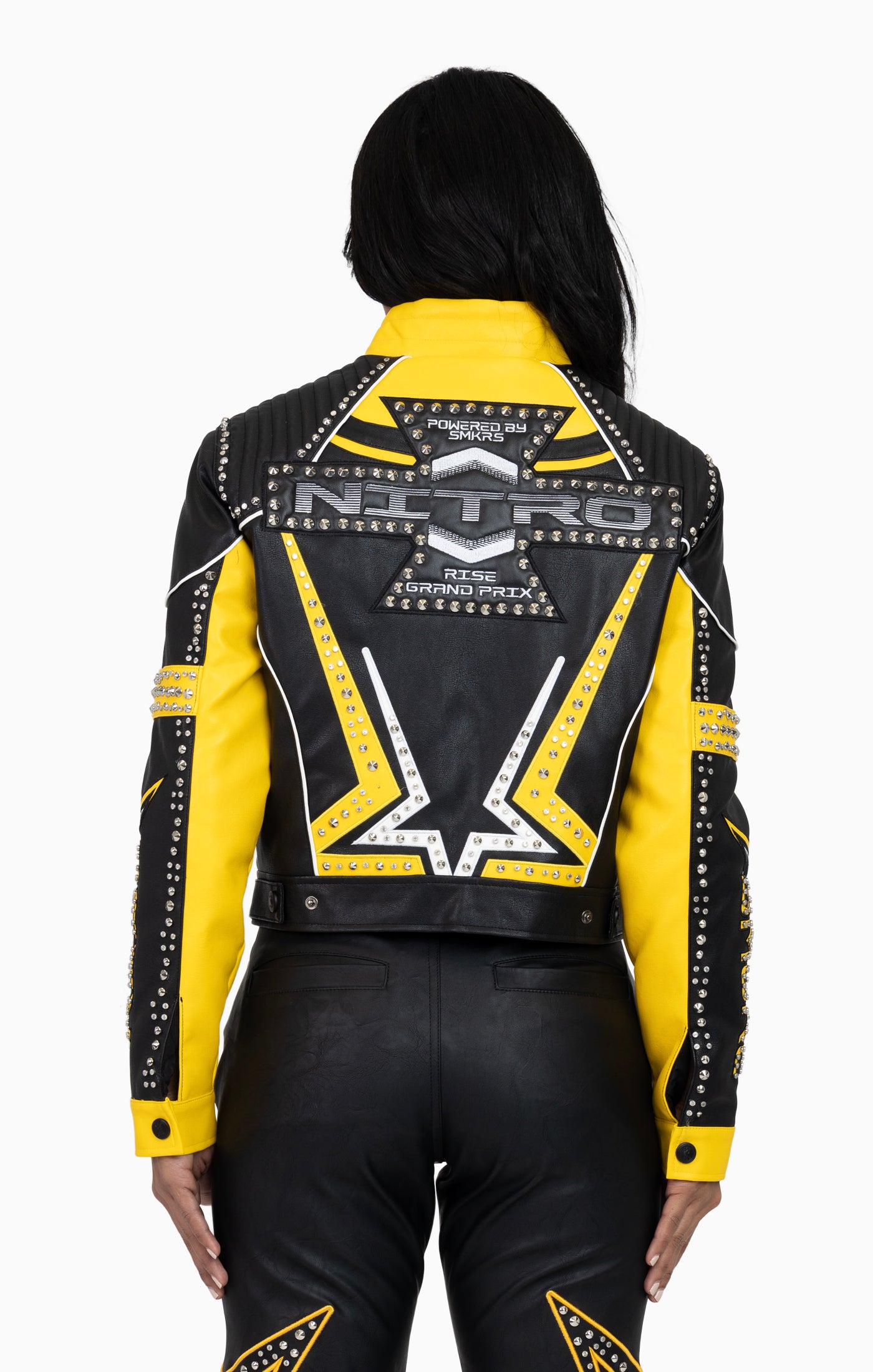 Pu Leather Embellished Jacket - Solar Power