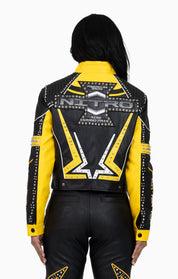 Pu Leather Embellished Jacket - Solar Power