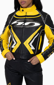 Pu Leather Embellished Jacket - Solar Power