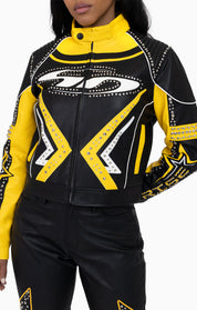 Pu Leather Embellished Jacket - Solar Power