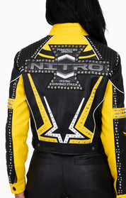 Pu Leather Embellished Jacket - Solar Power