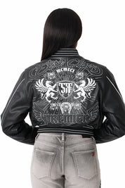PU Leather Studded Varsity Jacket - Black