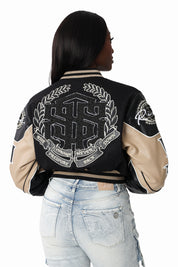 Embroidered Varsity Jacket - Black