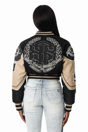 Embroidered Varsity Jacket - Black