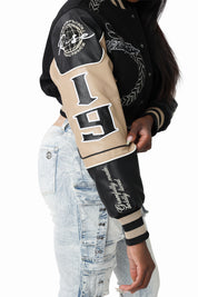 Embroidered Varsity Jacket - Black