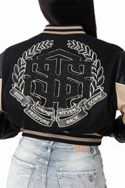 Embroidered Varsity Jacket - Black