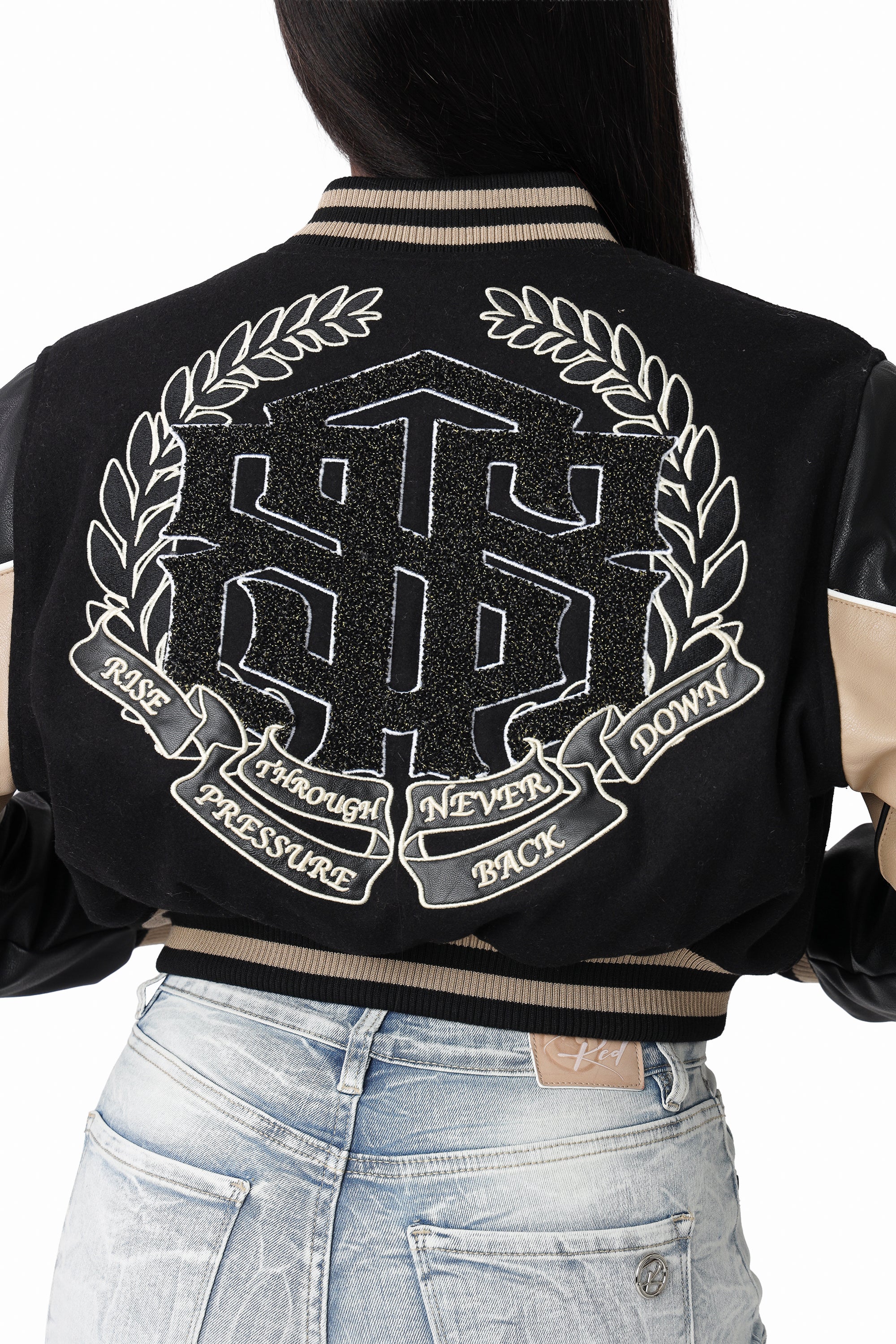 Embroidered Varsity Jacket - Black
