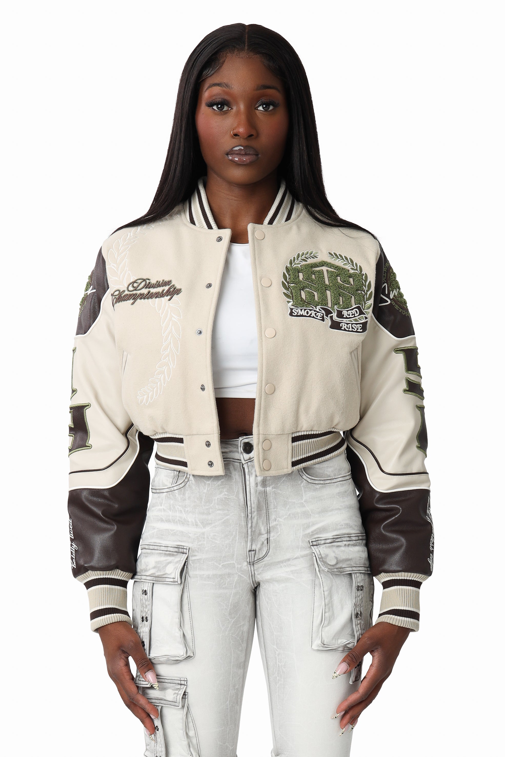 Embroidered Varsity Jacket - Oyster Grey