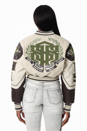 Embroidered Varsity Jacket - Oyster Grey