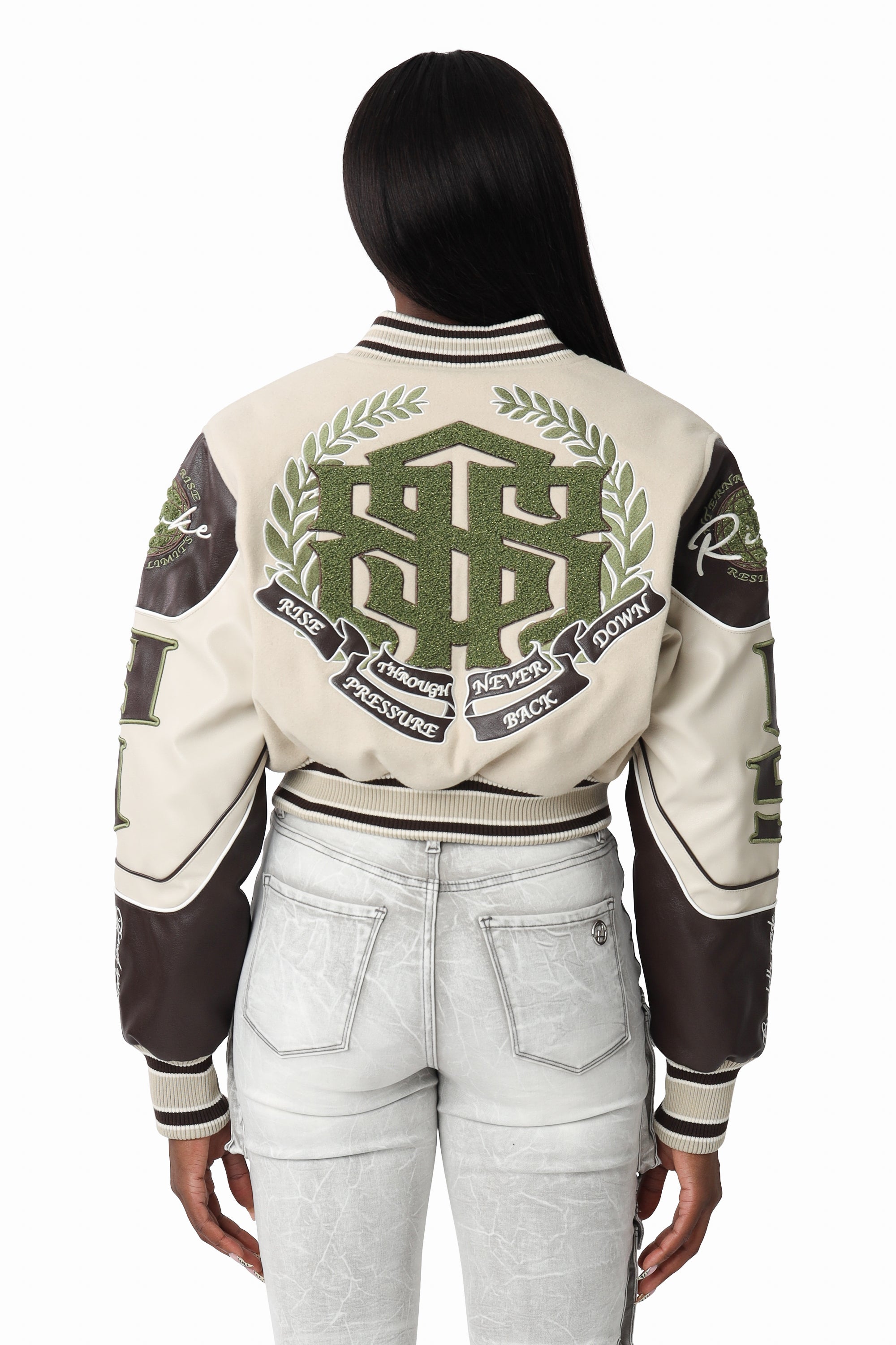 Embroidered Varsity Jacket - Oyster Grey