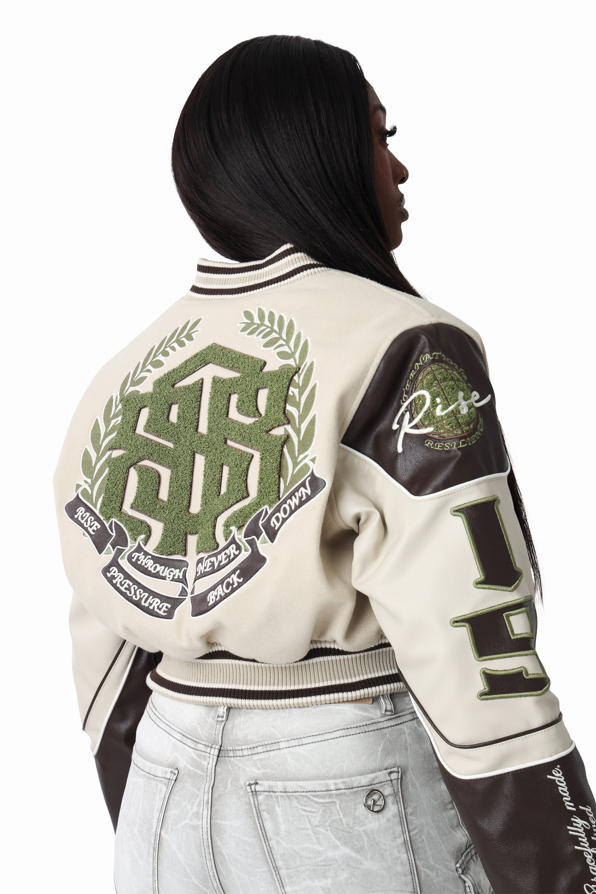 Embroidered Varsity Jacket - Oyster Grey