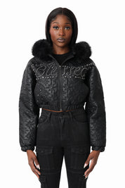 Quilted PU Jacket - Black