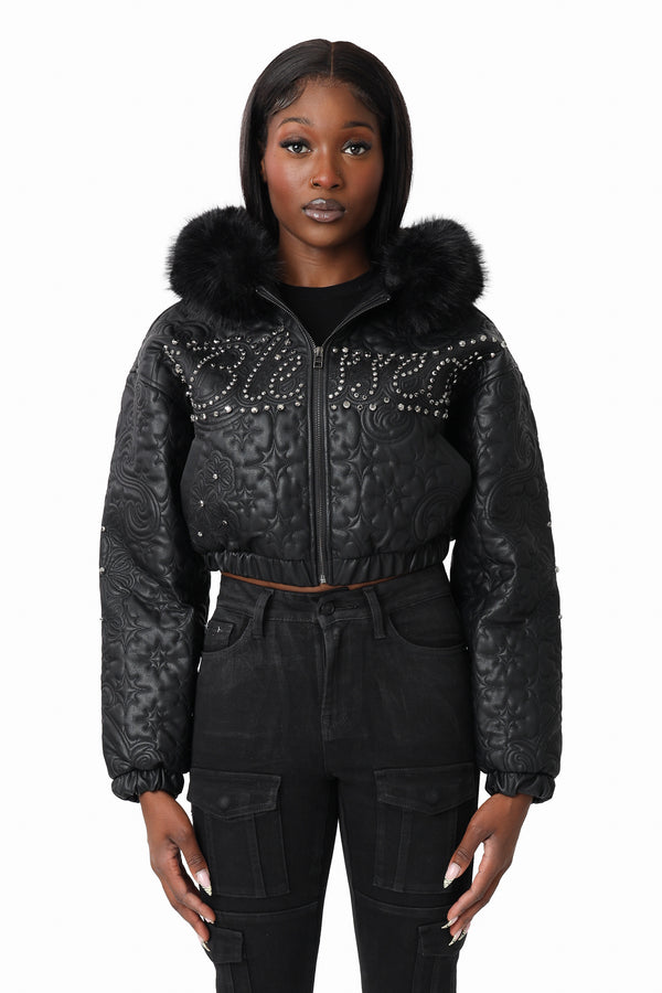 Quilted PU Jacket - Black
