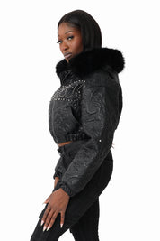 Quilted PU Jacket - Black