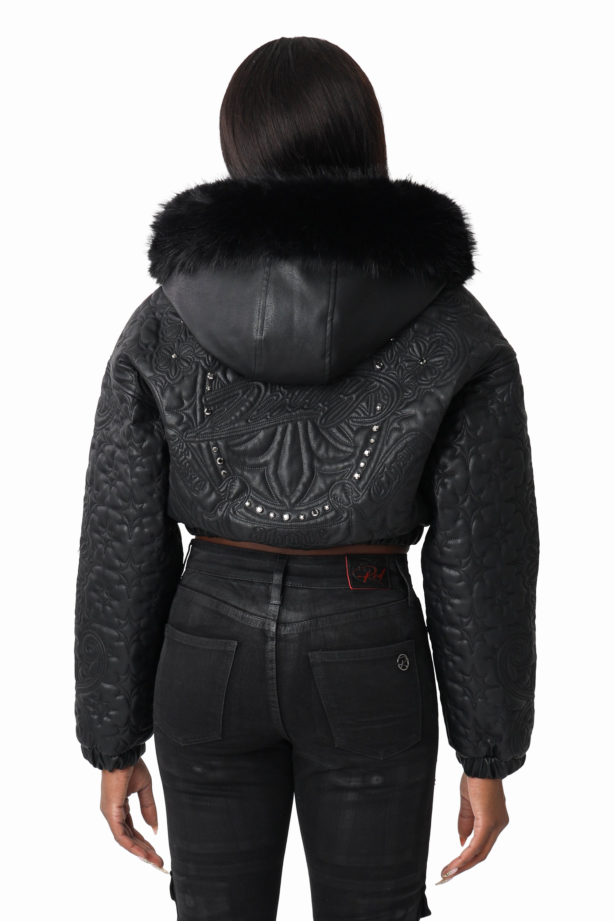 Quilted PU Jacket - Black