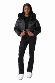 Quilted PU Jacket - Black