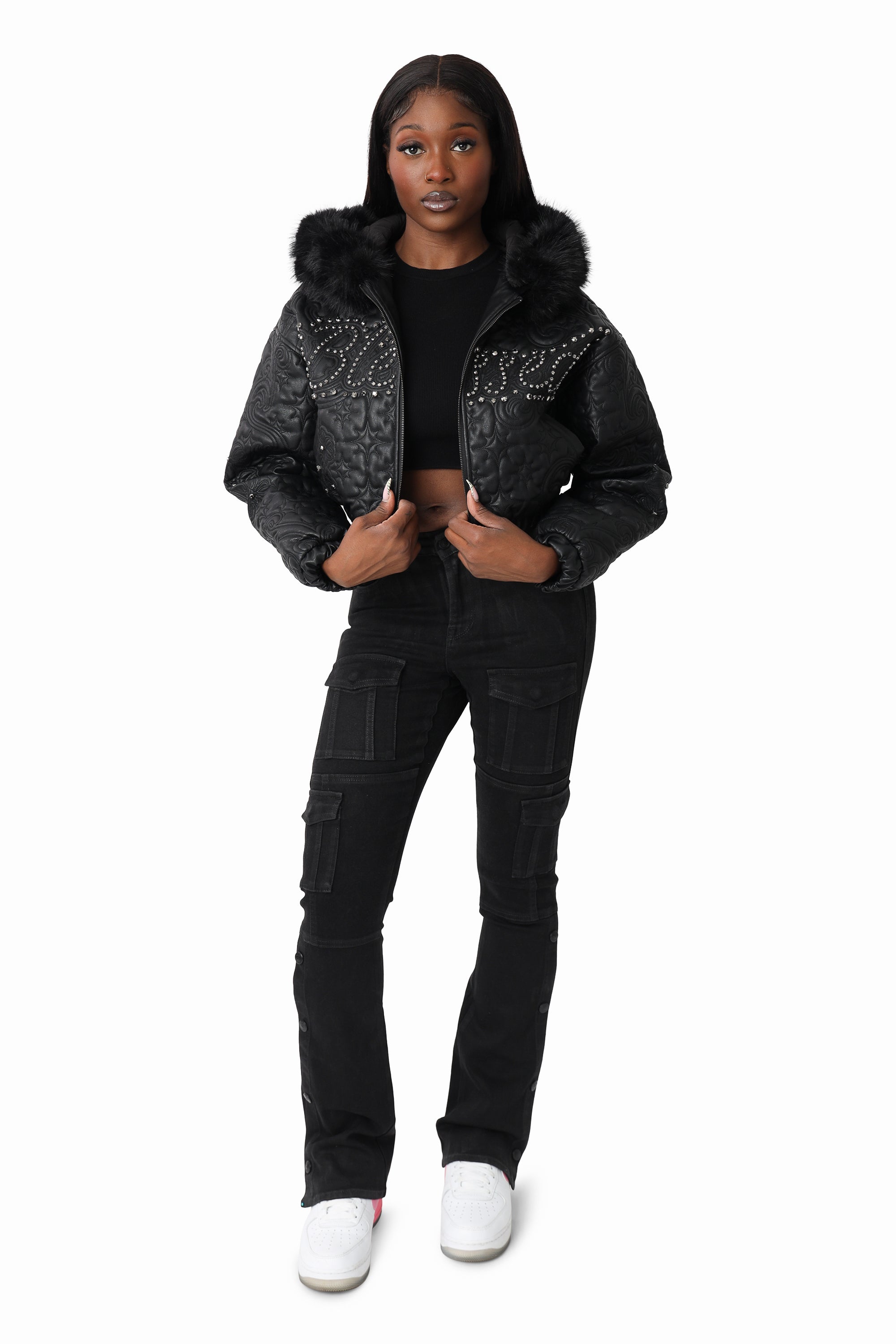 Quilted PU Jacket - Black