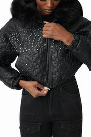 Quilted PU Jacket - Black