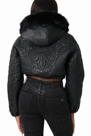 Quilted PU Jacket - Black
