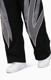 Rhinestone Panel Windbreaker Pants - Black
