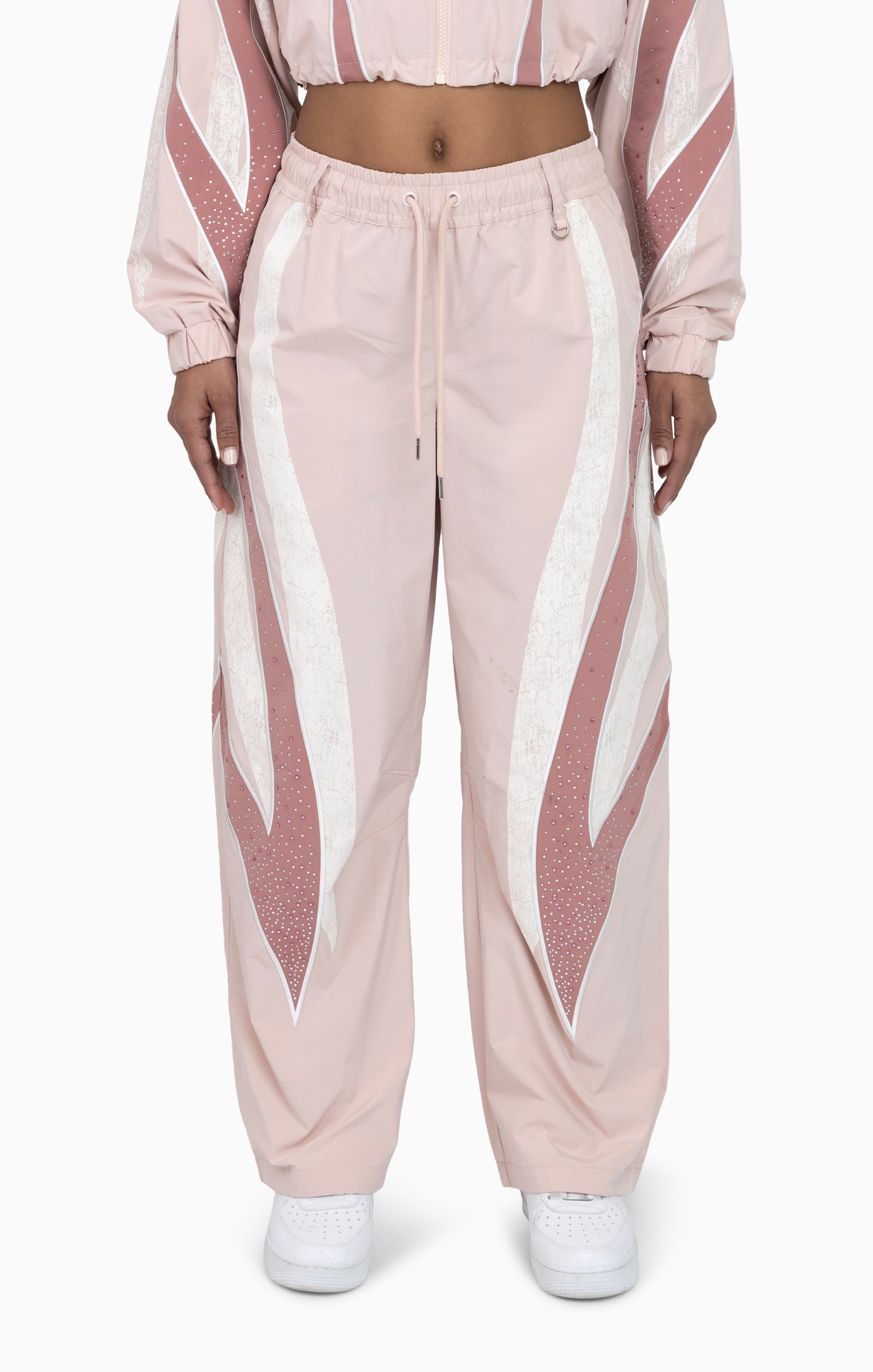 Rhinestone Panel Windbreaker Pants - Blush Powder