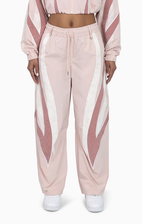 Rhinestone Panel Windbreaker Pants - Blush Powder