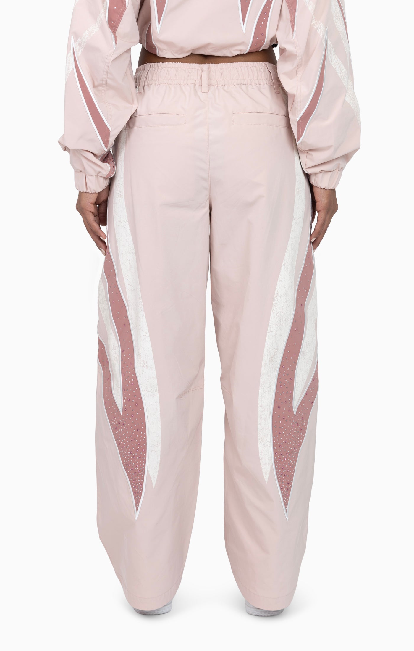 Rhinestone Panel Windbreaker Pants - Blush Powder