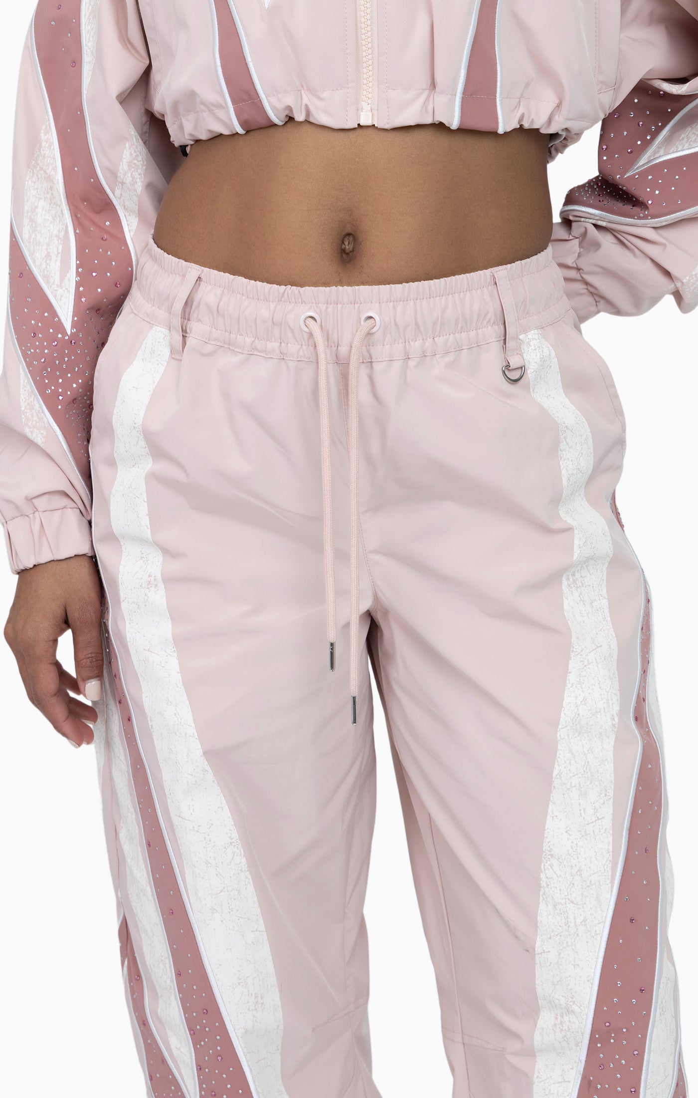 Rhinestone Panel Windbreaker Pants - Blush Powder